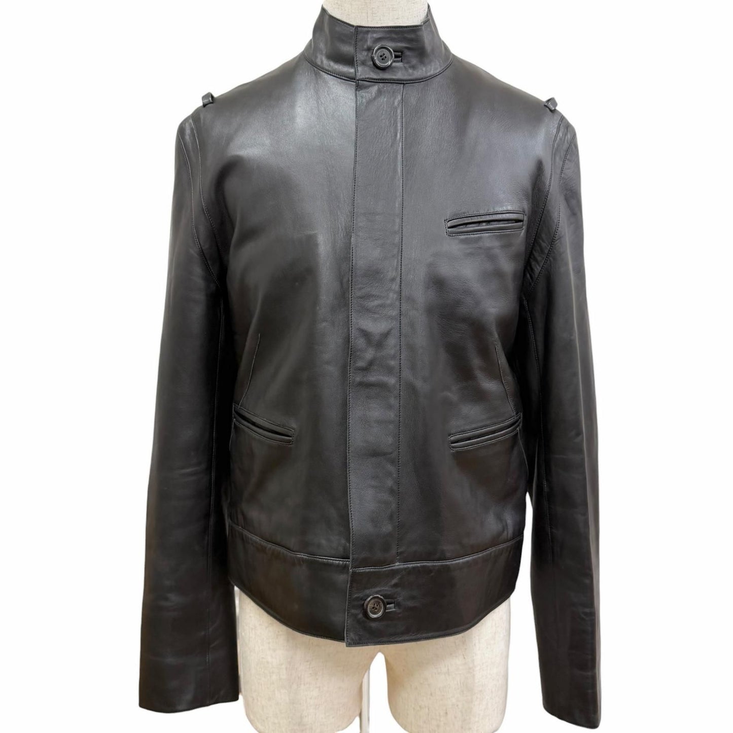 Louis Vuitton Lambskin Stand Collar Leather Jacket Rider's Black 50
