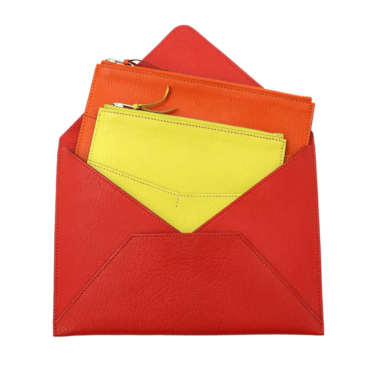 Hermes Envelope Trio Pouch Passport Case Chevre Rouge Casac Orange Lime — view 5