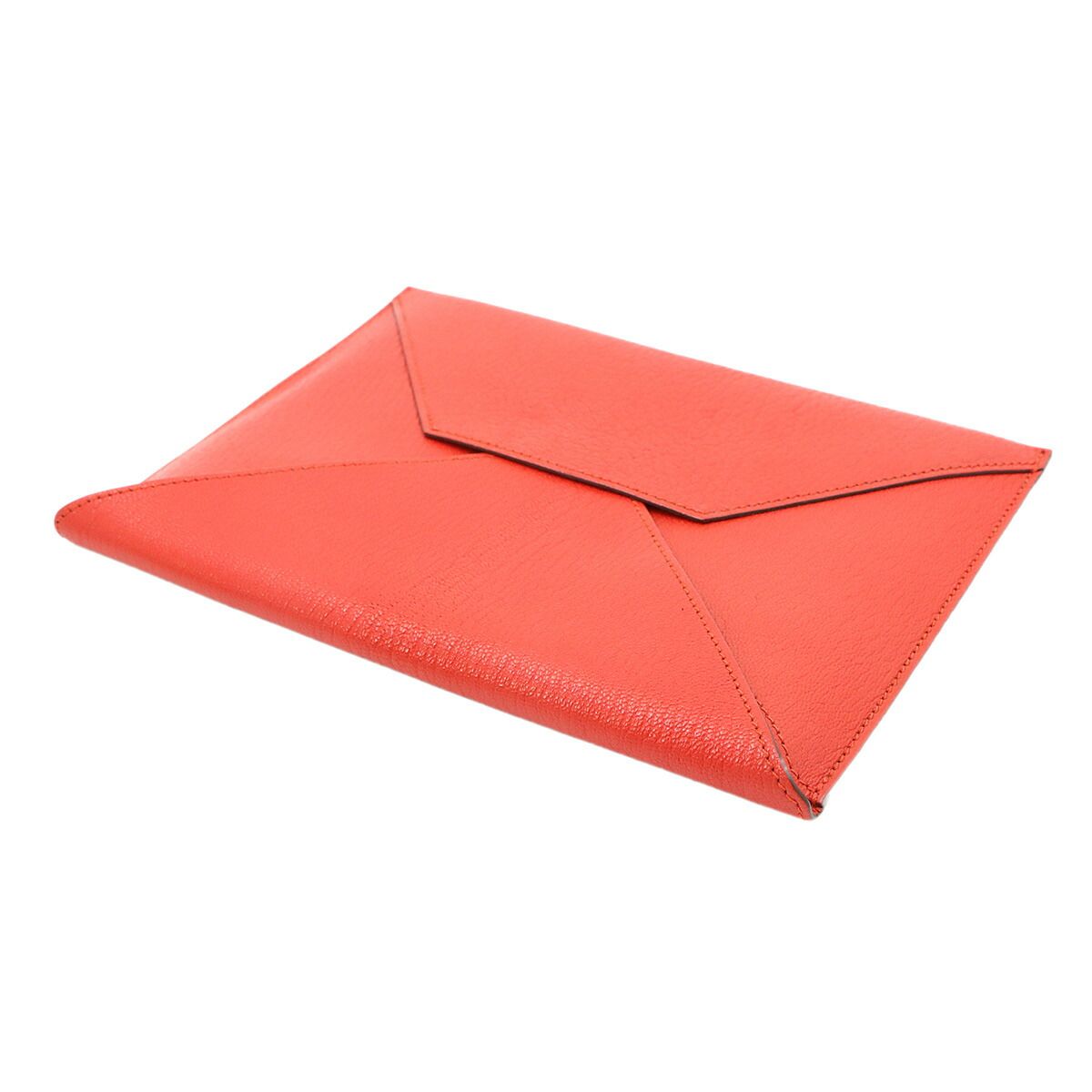 Hermes Envelope Trio Pouch Passport Case Chevre Rouge Casac Orange Lime — view 3