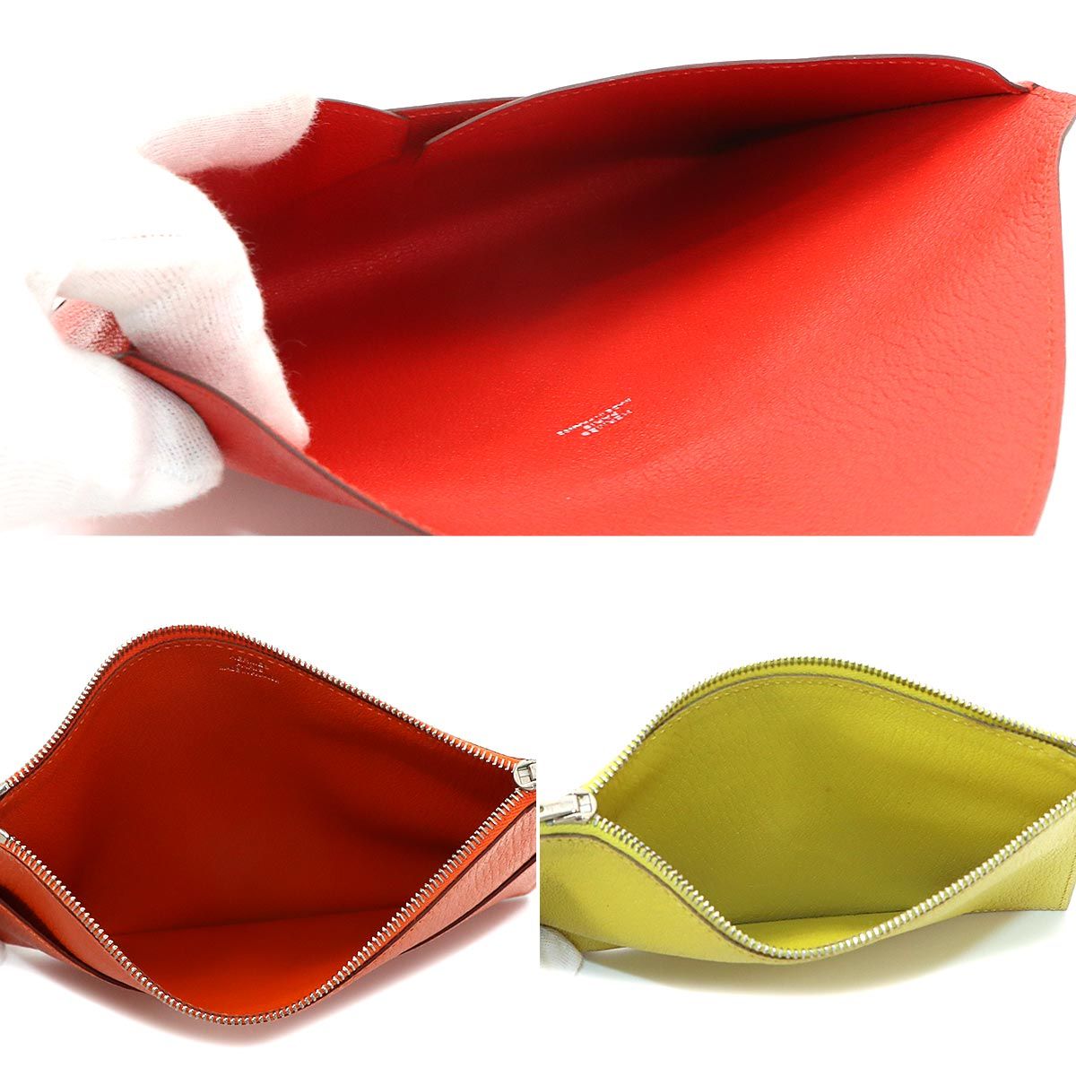 Hermes Envelope Trio Pouch Passport Case Chevre Rouge Casac Orange Lime — view 6