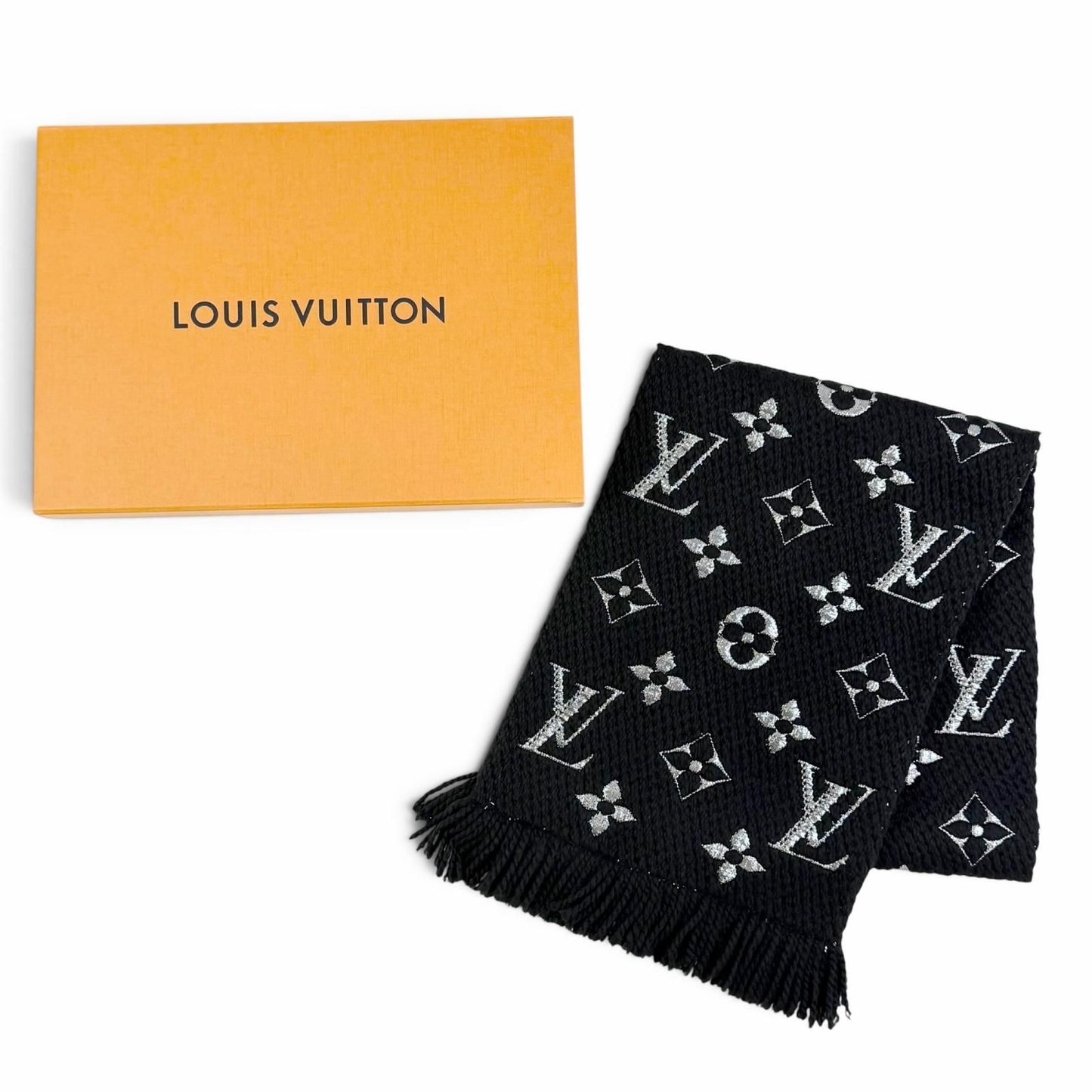 Louis Vuitton Echarpe Logo Mania Shine Wool Silk Scarf Black — view 2