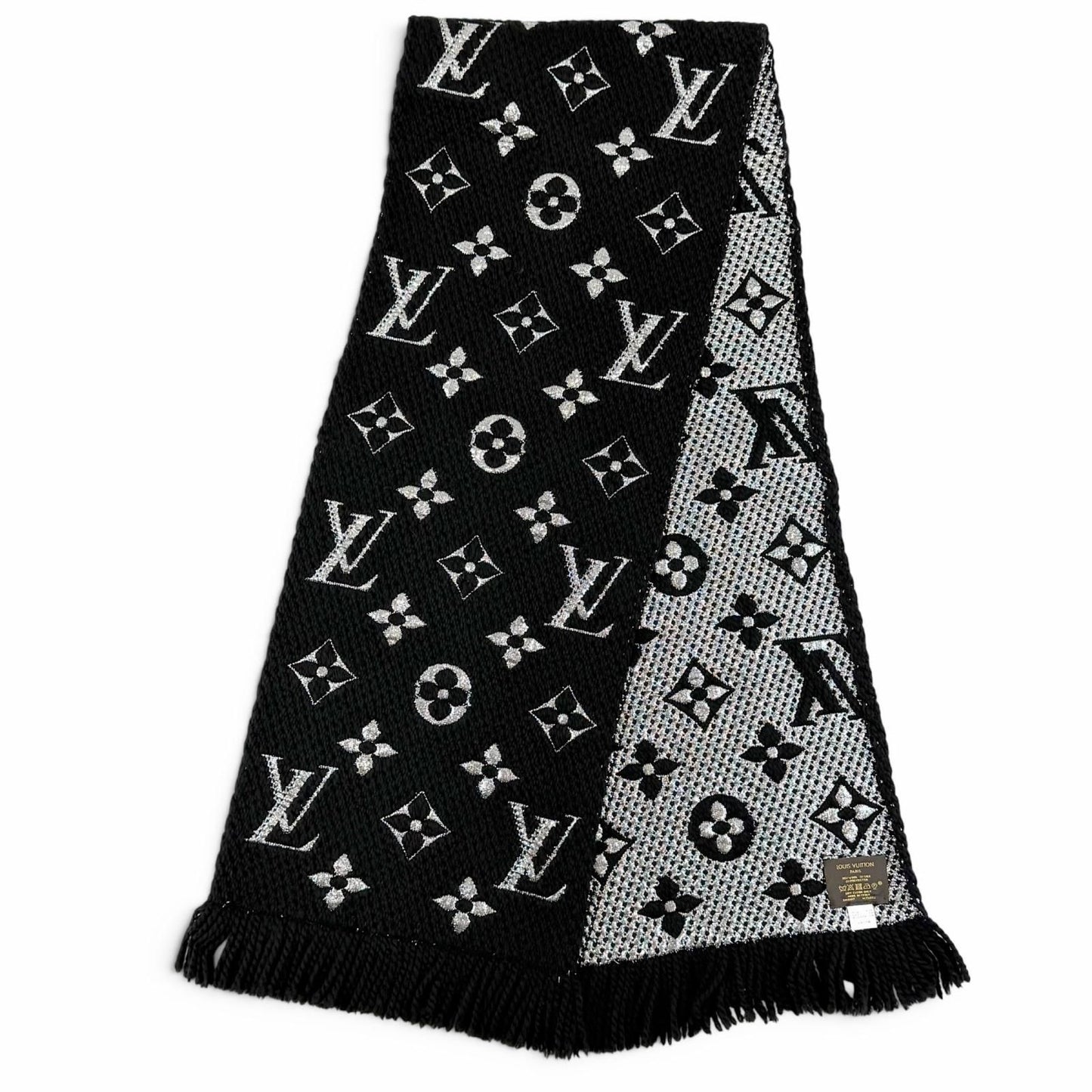 Louis Vuitton Echarpe Logo Mania Shine Wool Silk Scarf Black — view 3