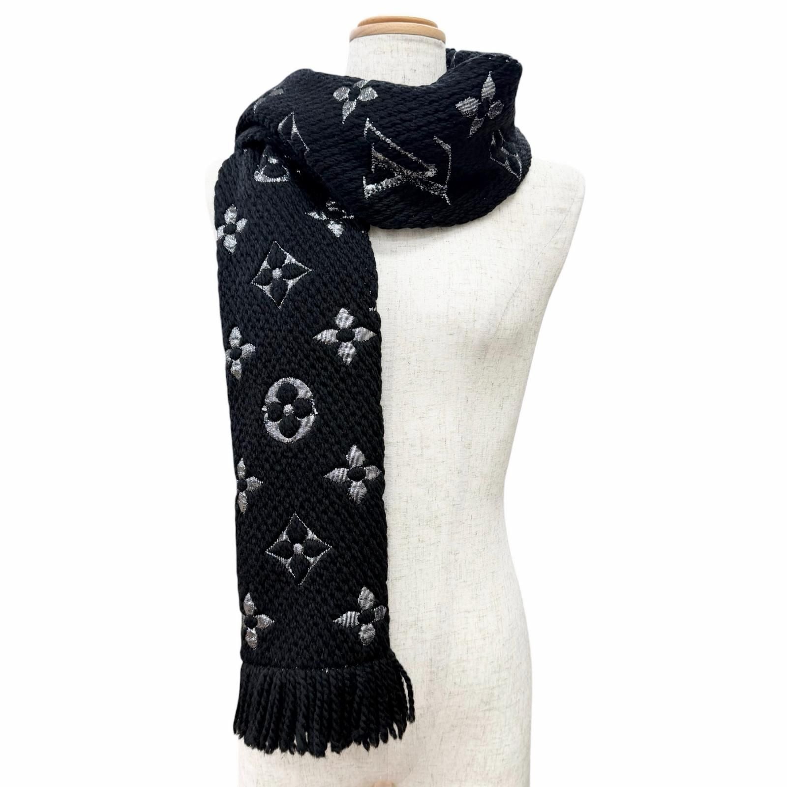 Louis Vuitton Echarpe Logo Mania Shine Wool Silk Scarf Black — view 4