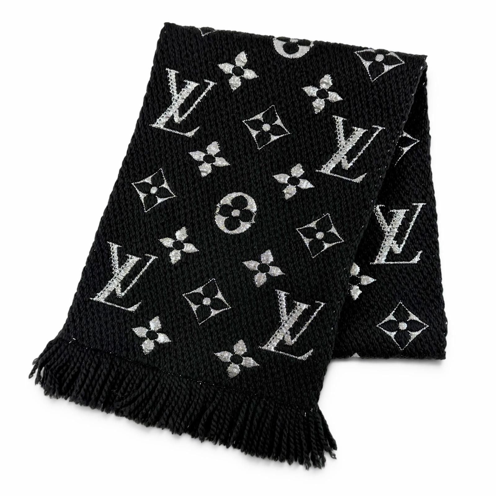 Louis Vuitton Echarpe Logo Mania Shine Wool Silk Scarf Black