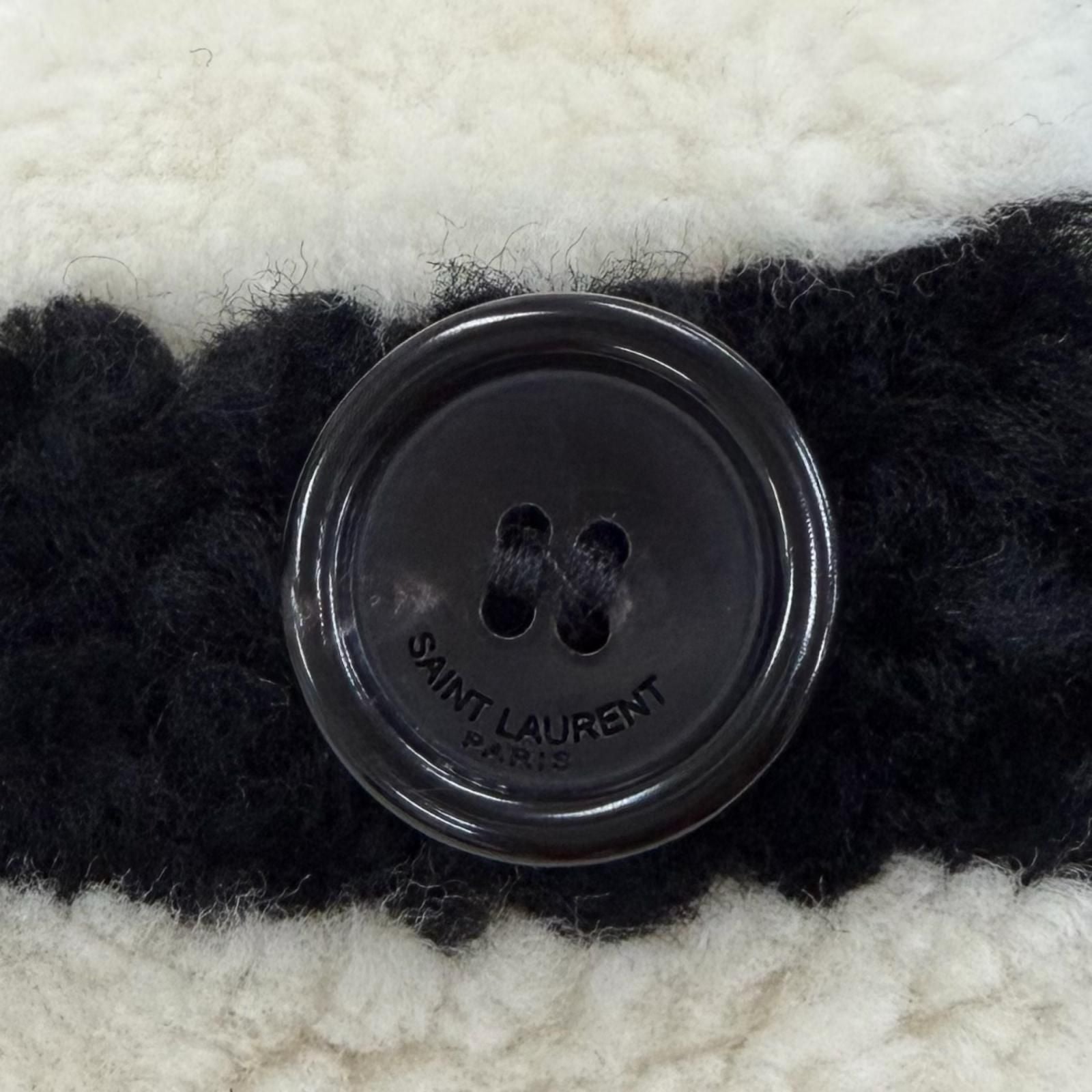 Saint Laurent Paris Shearling Coat Ivory Black 34 — view 6