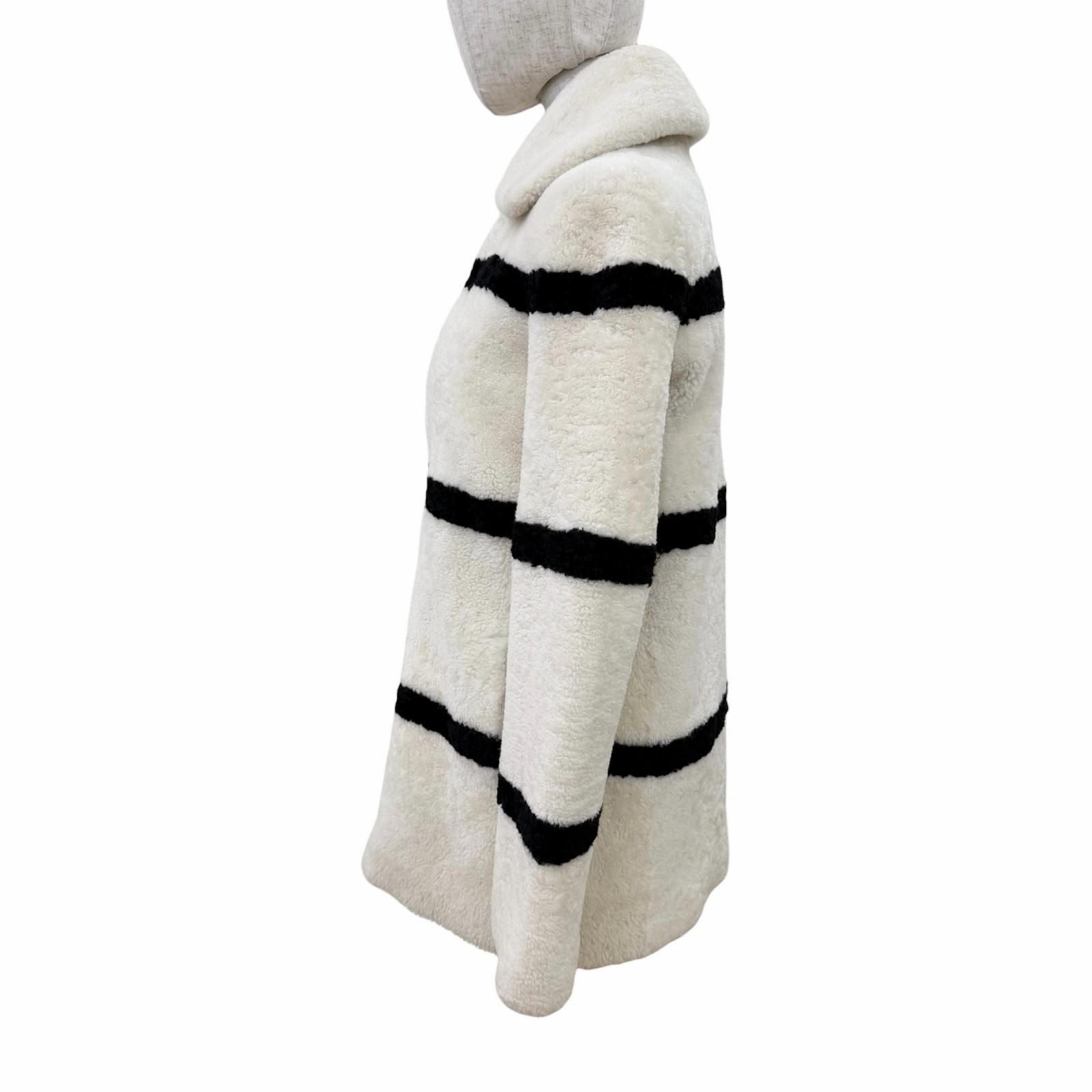 Saint Laurent Paris Shearling Coat Ivory Black 34 — view 2