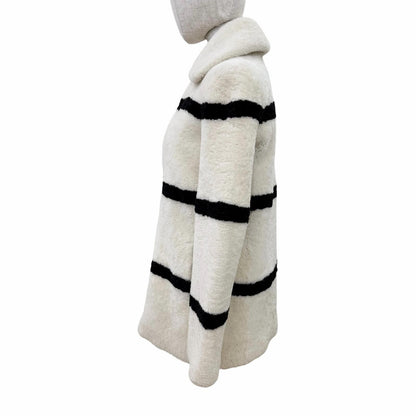 Saint Laurent Paris Shearling Coat Ivory Black 34 — view 2