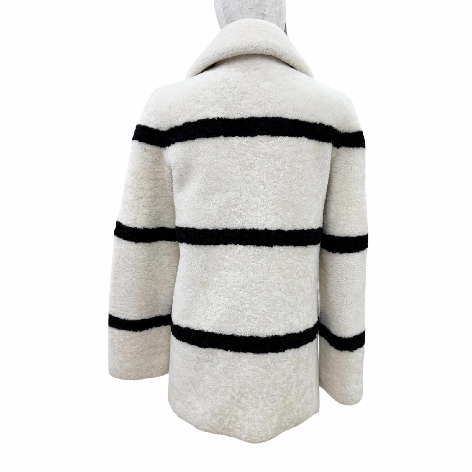 Saint Laurent Paris Shearling Coat Ivory Black 34 — view 3