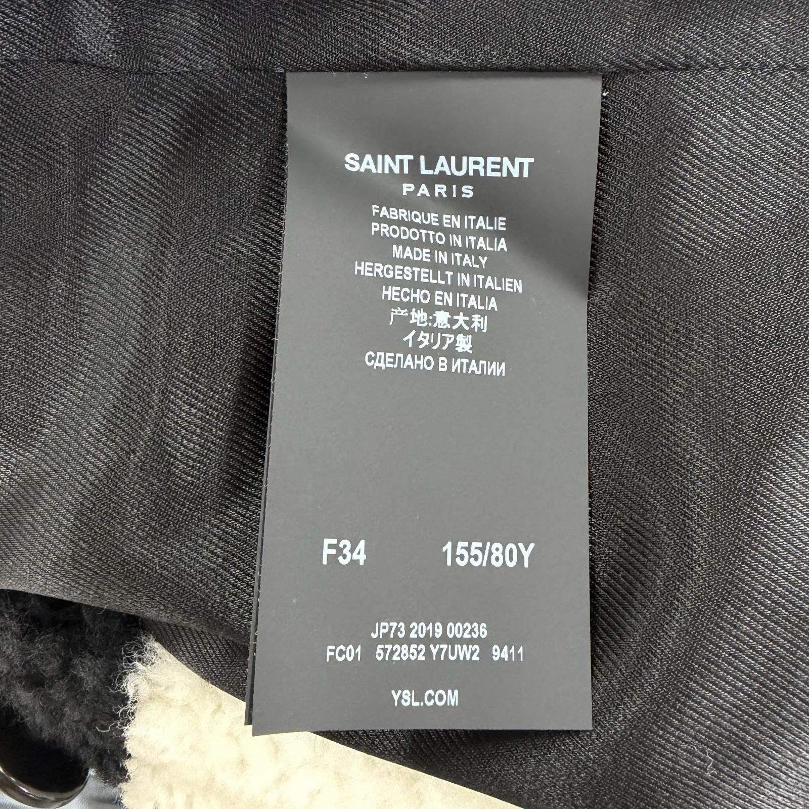 Saint Laurent Paris Shearling Coat Ivory Black 34 — view 8