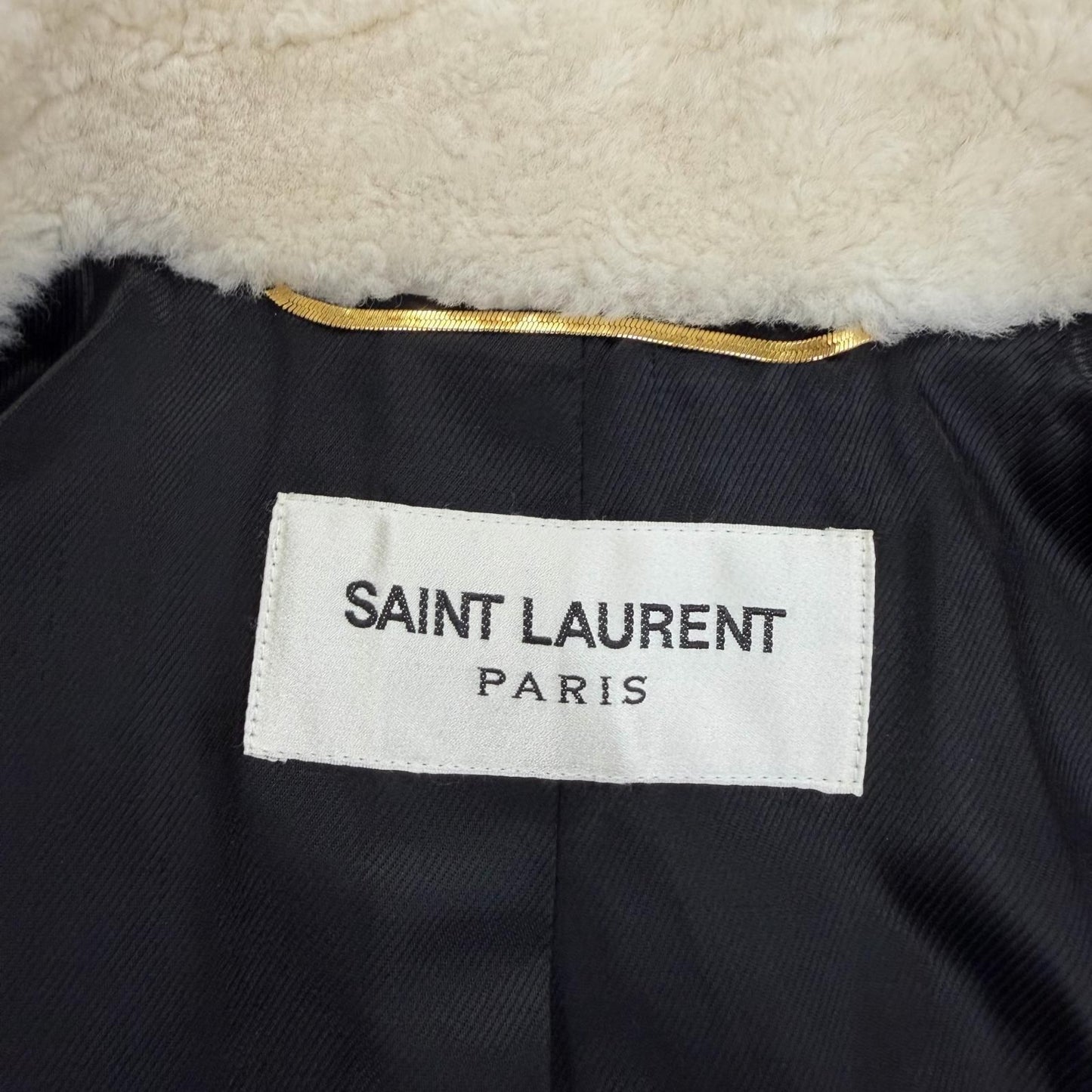 Saint Laurent Paris Shearling Coat Ivory Black 34 — view 7