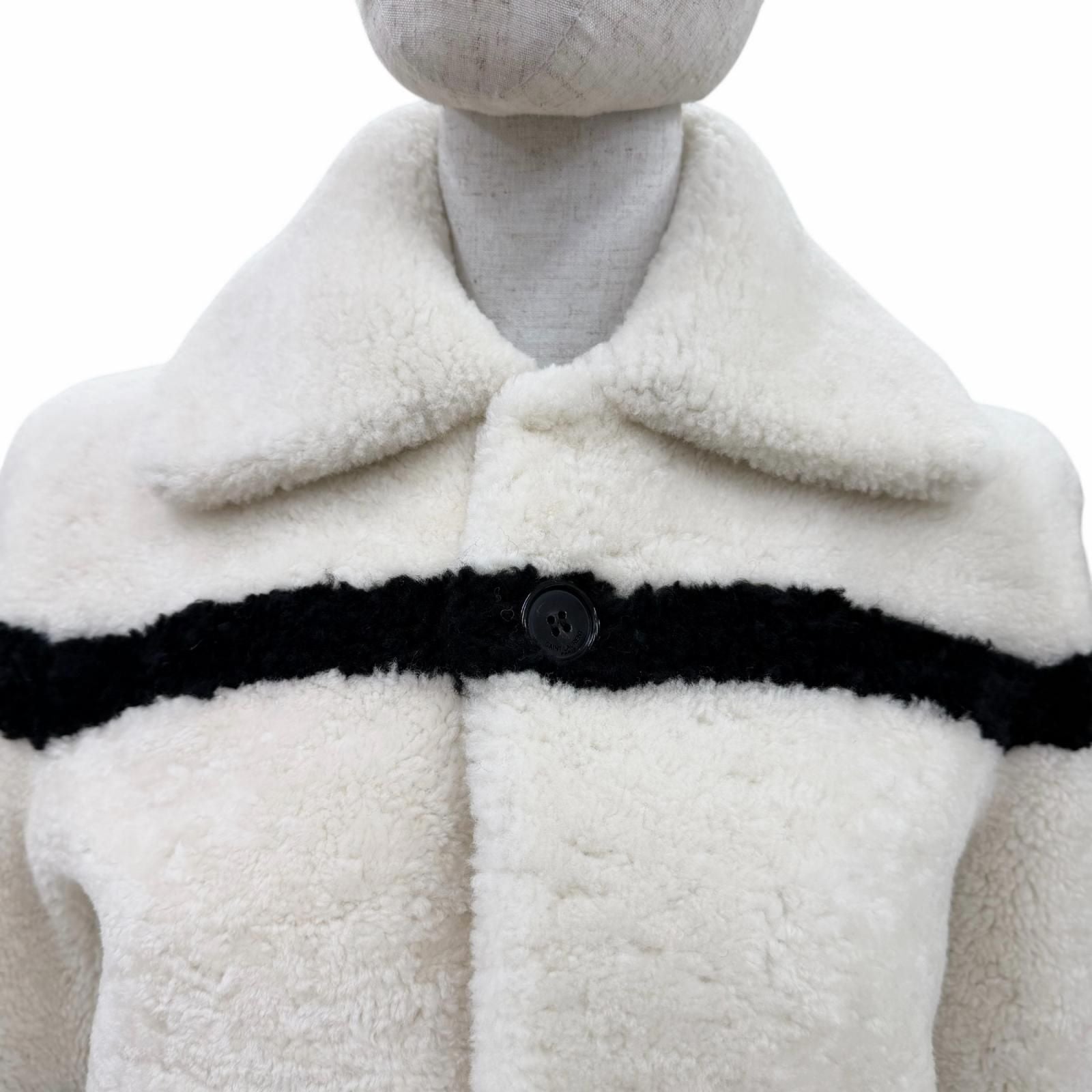 Saint Laurent Paris Shearling Coat Ivory Black 34 — view 4