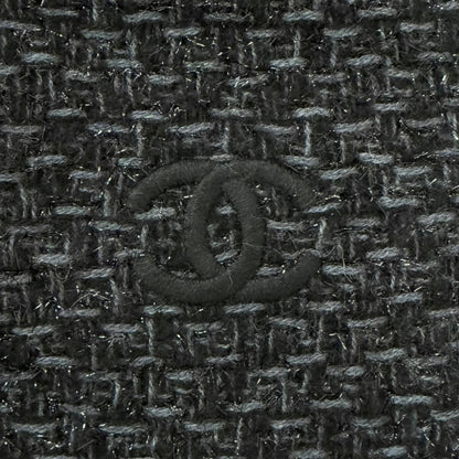 Chanel Cashmere 80% CC Logo Embroidery Large Shawl Scarf Black Light Blue — view 6