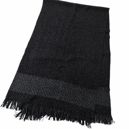 Chanel Cashmere 80% CC Logo Embroidery Large Shawl Scarf Black Light Blue — view 3