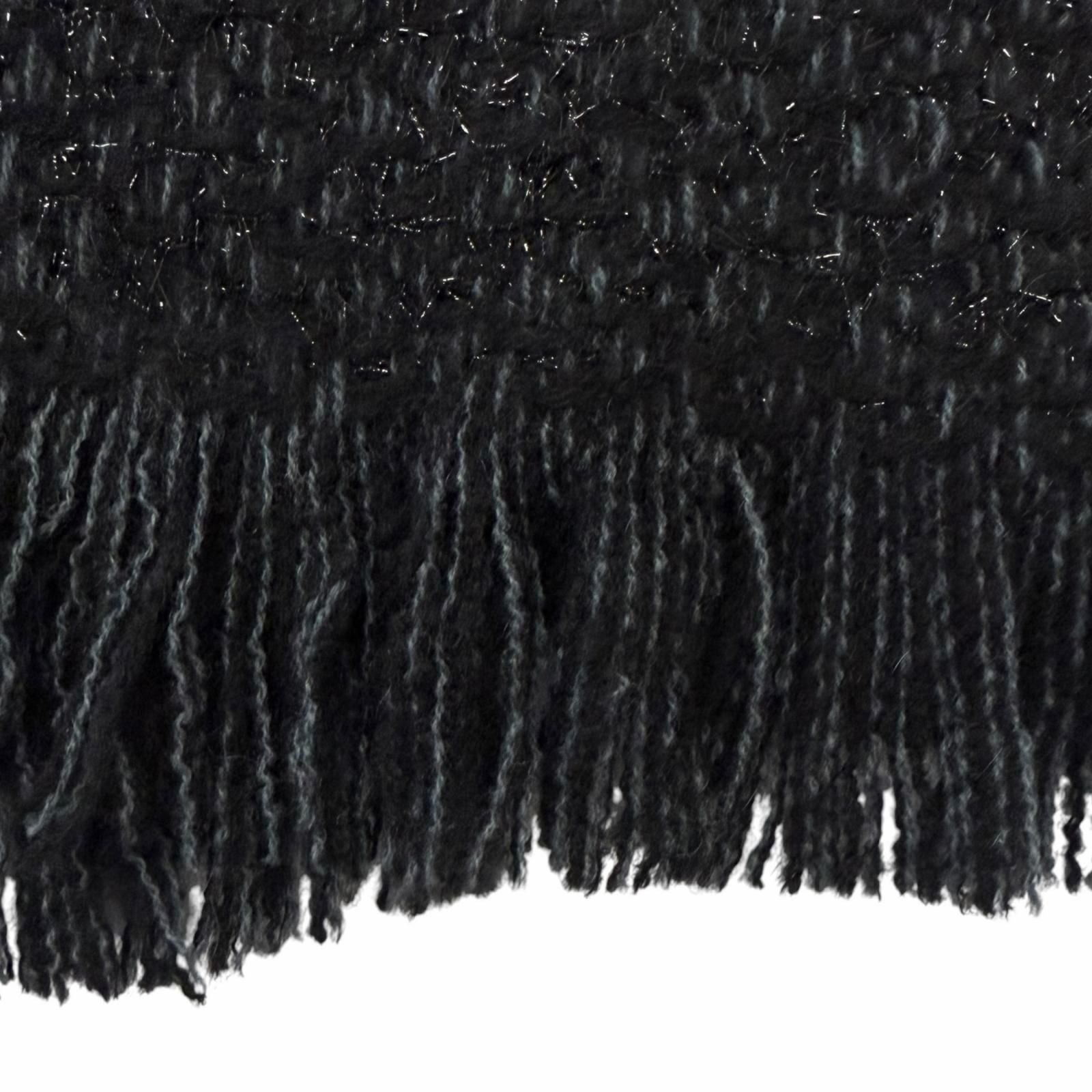Chanel Cashmere 80% CC Logo Embroidery Large Shawl Scarf Black Light Blue — view 5