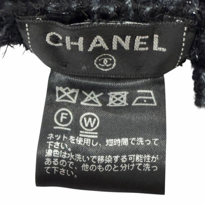 Chanel Cashmere 80% CC Logo Embroidery Large Shawl Scarf Black Light Blue — view 7