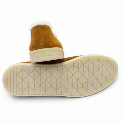 Prada Shearling Triangle Logo Plate Loafers Flat Shoes Brown 7 — view 5
