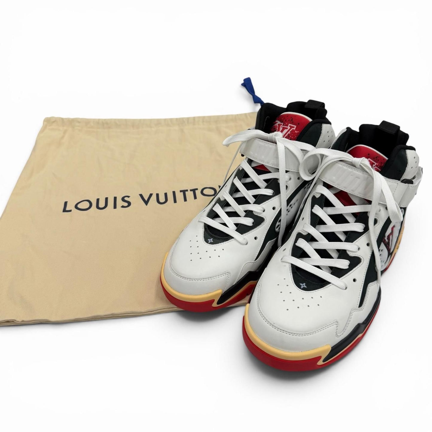 Louis Vuitton LV Line Leather High Cut Sneakers White Black 8.5 — view 2