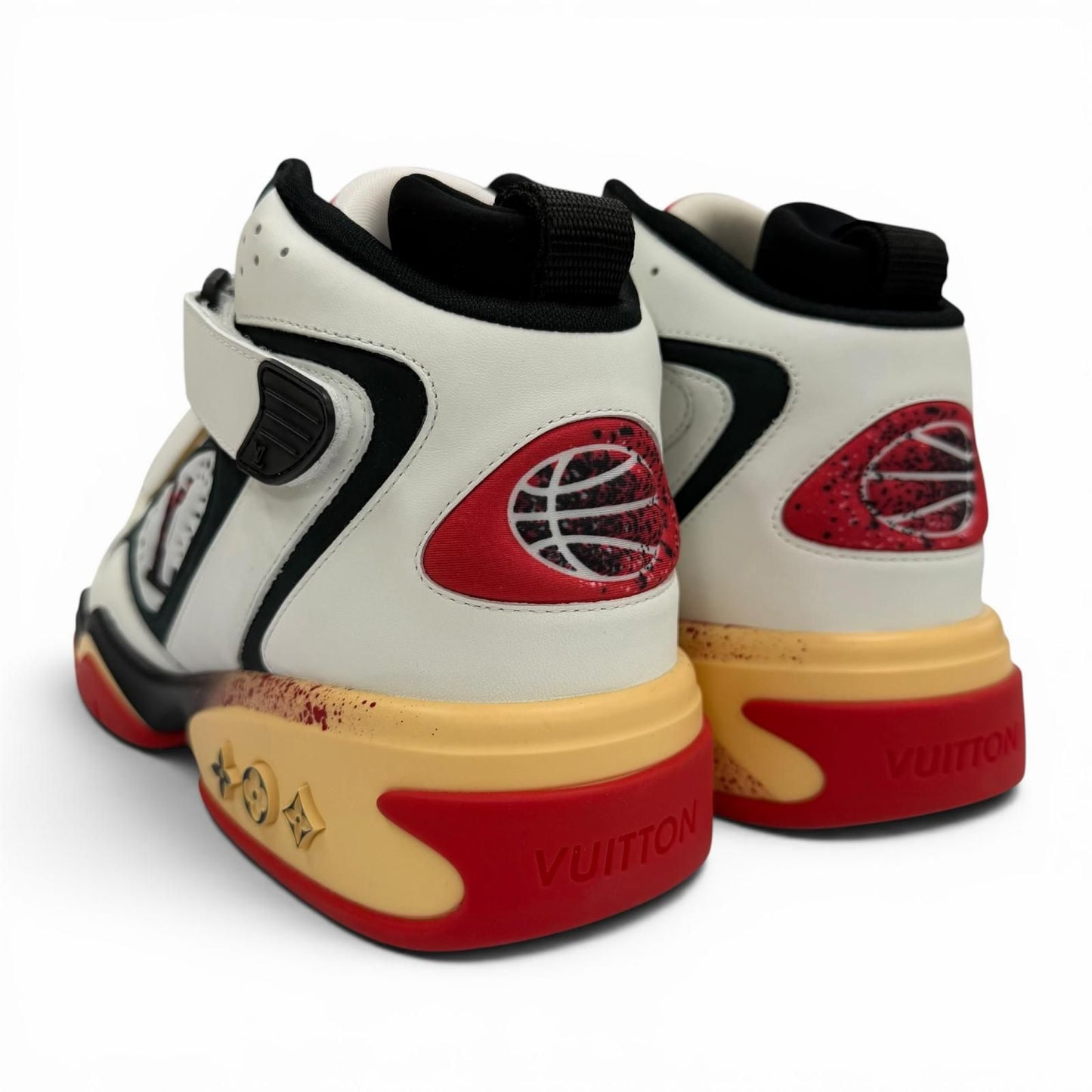 Louis Vuitton LV Line Leather High Cut Sneakers White Black 8.5 — view 4