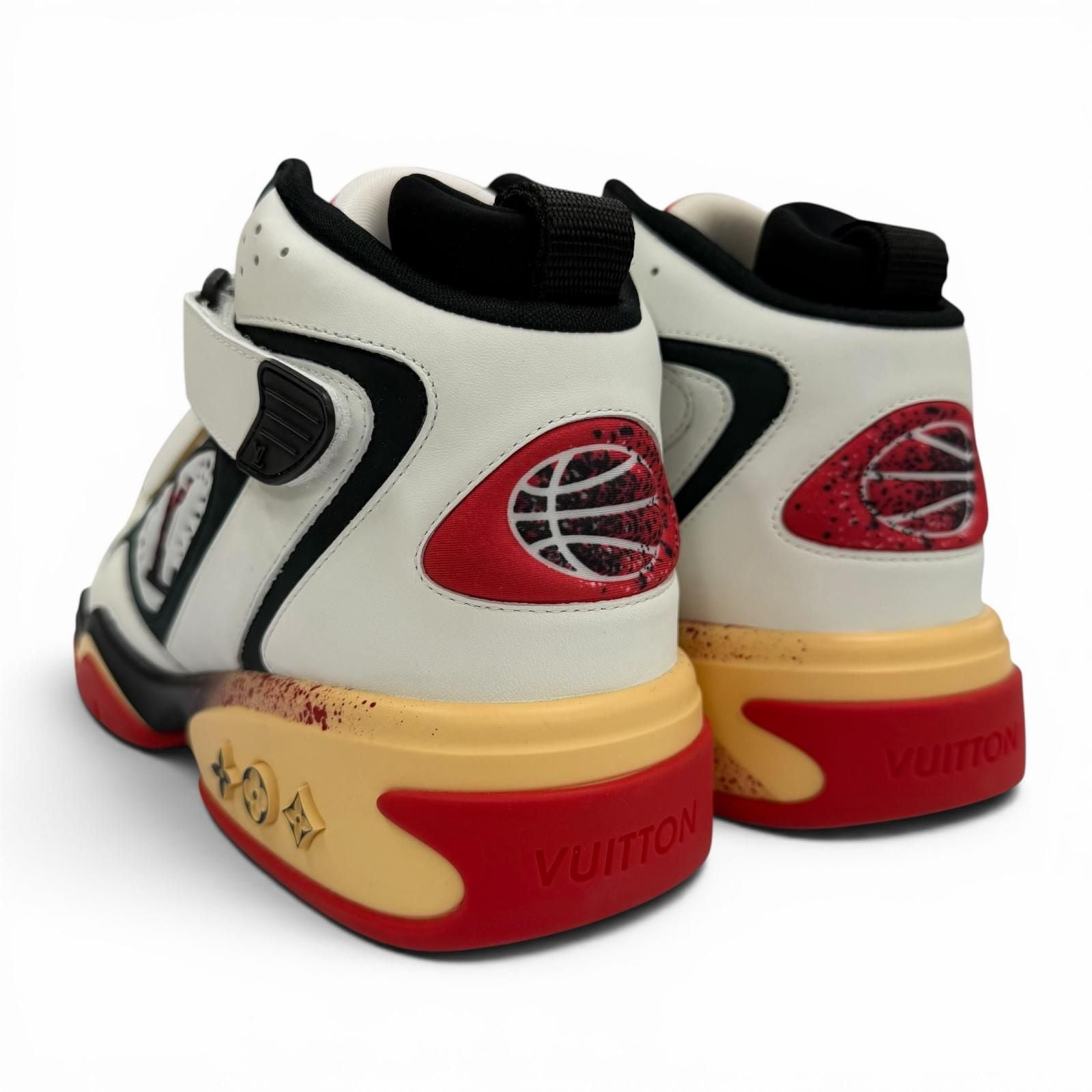 Louis Vuitton LV Line Leather High Cut Sneakers White Black 8.5 — view 4