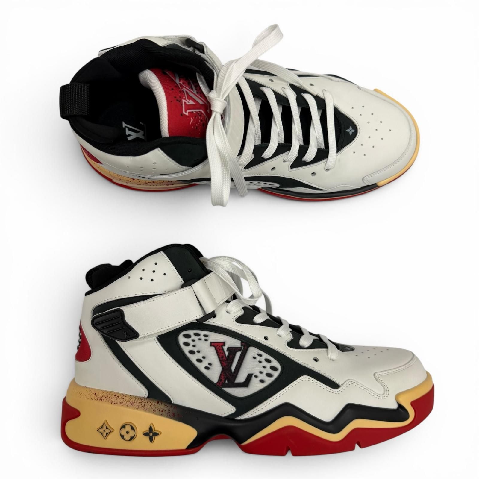 Louis Vuitton LV Line Leather High Cut Sneakers White Black 8.5 — view 6