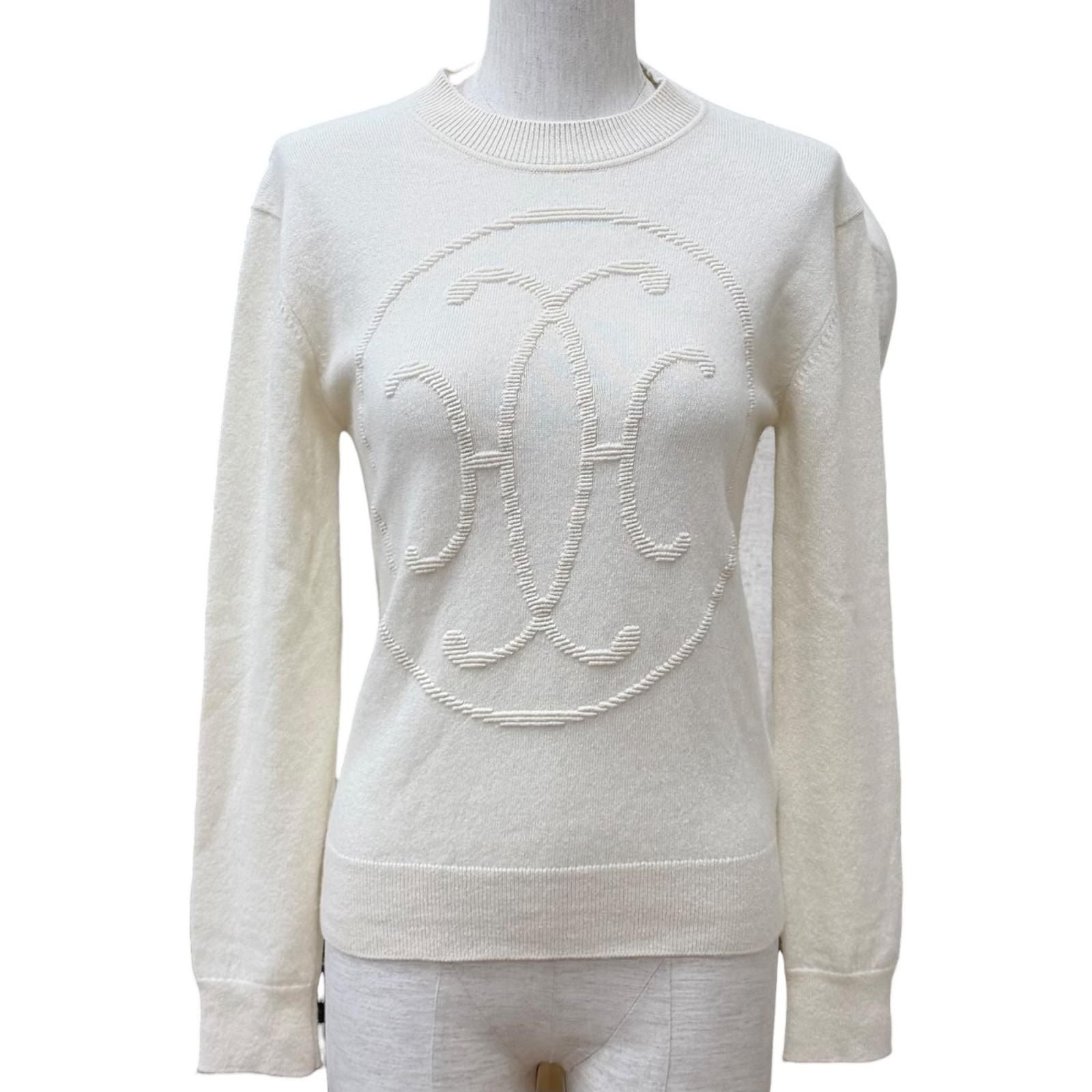 Hermes Cashmere Lift Crew Neck Long Sleeve Knit Ivory 36 UK Sweater