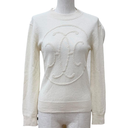 Hermes Cashmere Lift Crew Neck Long Sleeve Knit Ivory 36 UK Sweater