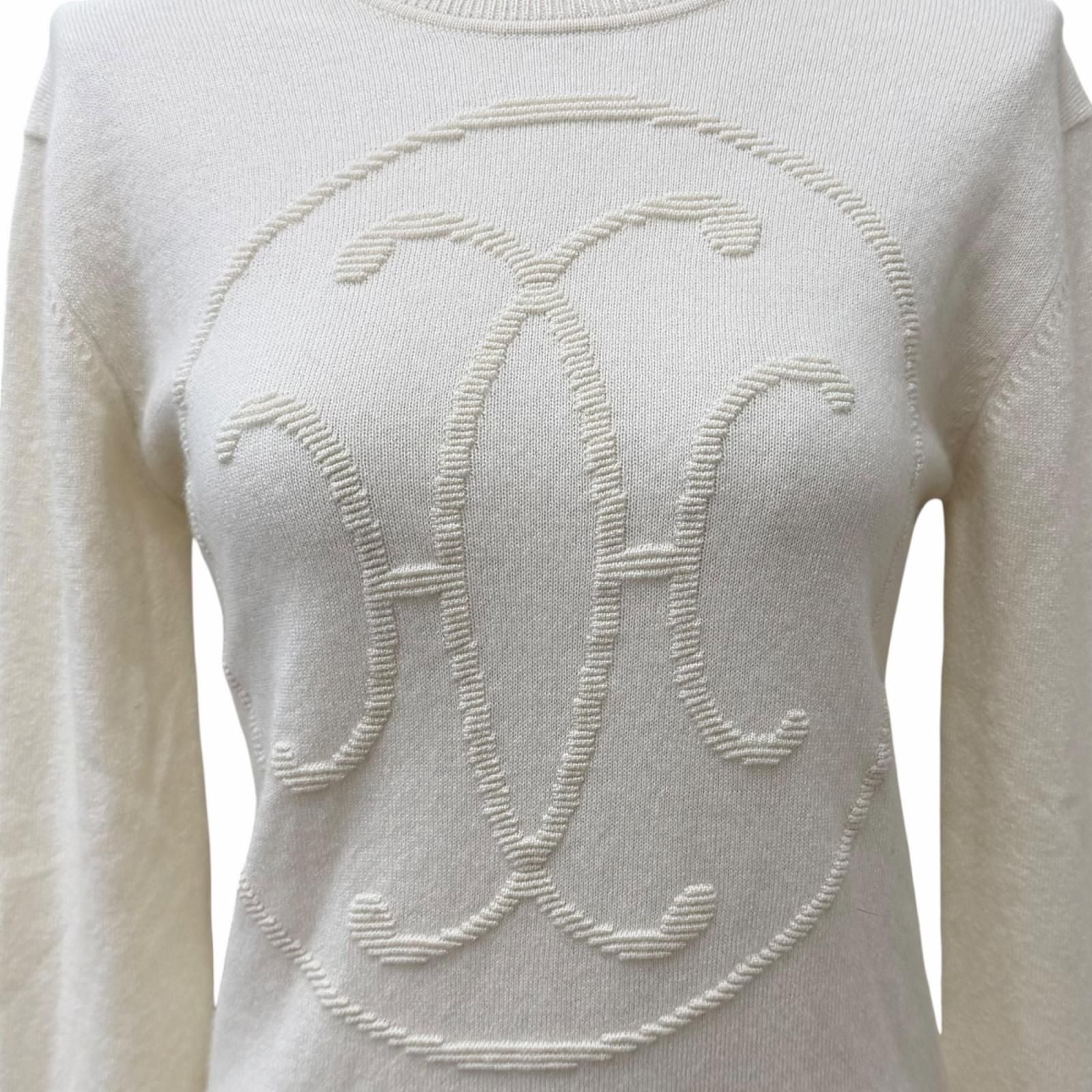 Hermes Cashmere Lift Crew Neck Long Sleeve Knit Ivory 36 UK Sweater — view 5