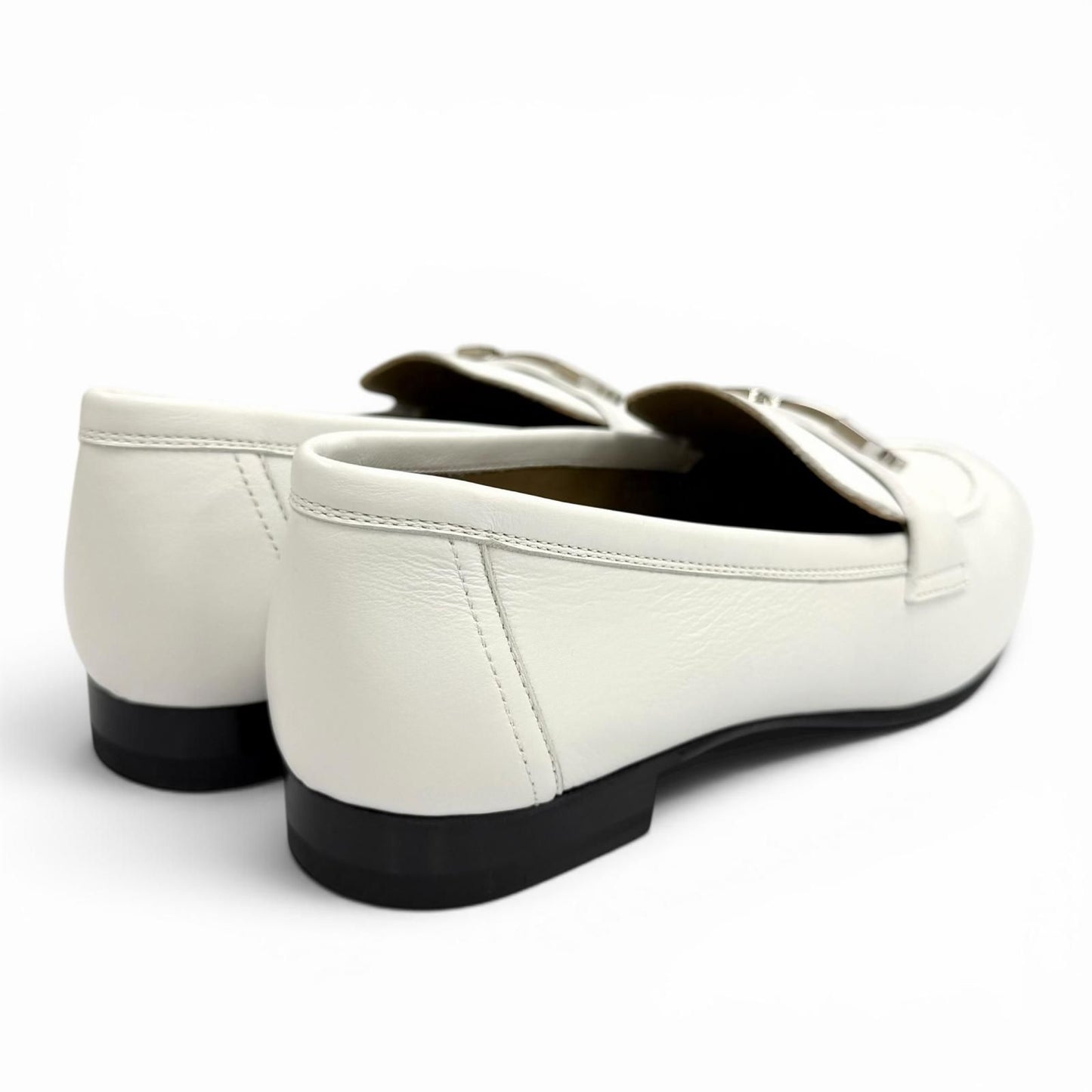 Hermes Moccasins Paris Silver Leather Loafers White — view 3