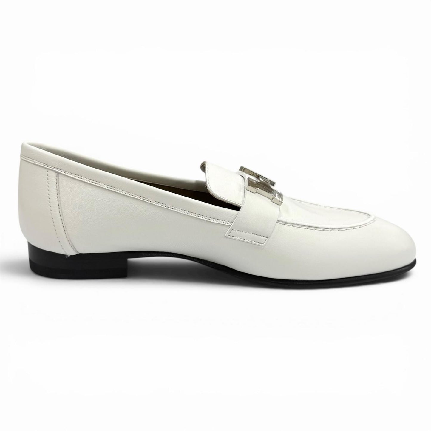 Hermes Moccasins Paris Silver Leather Loafers White — view 6