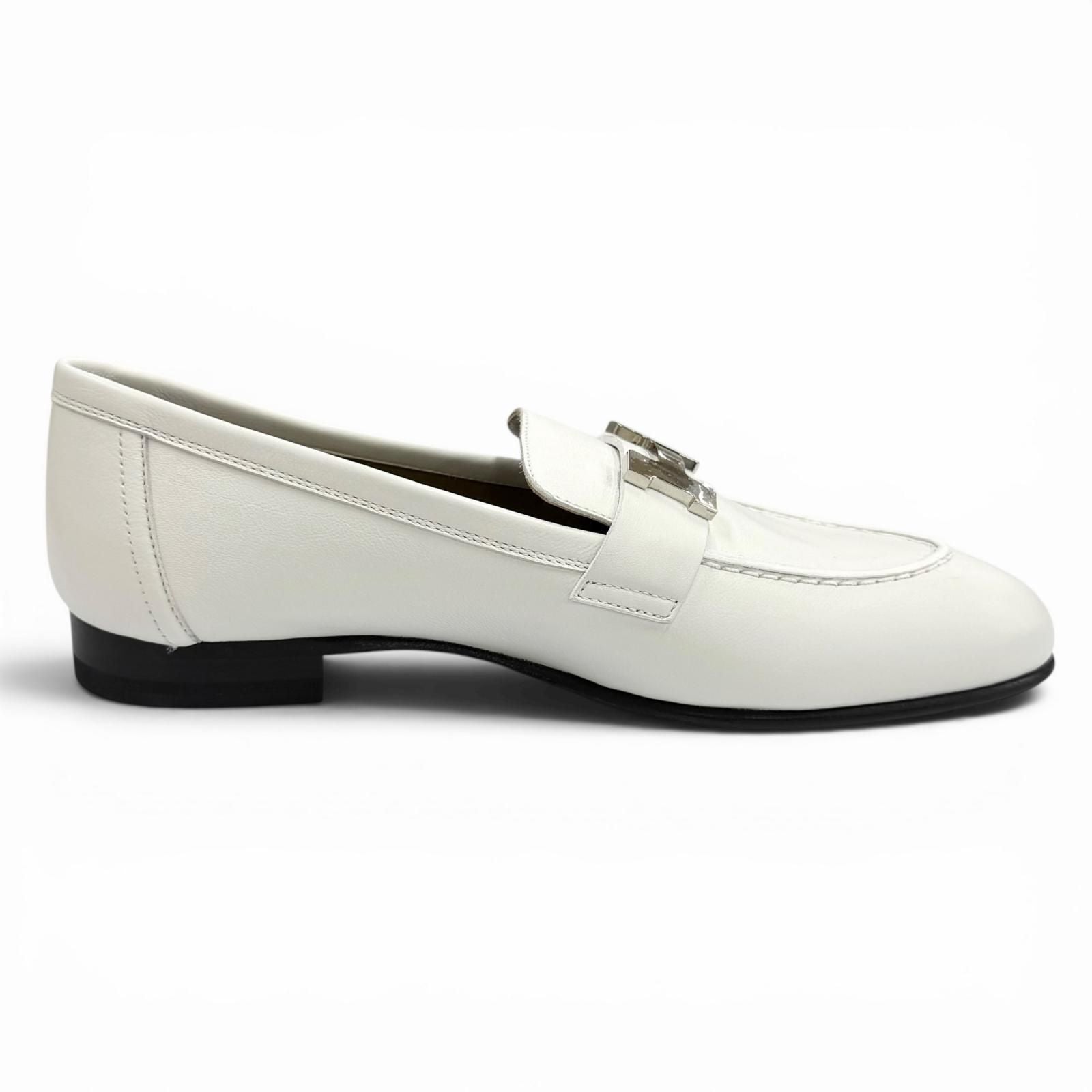 Hermes Moccasins Paris Silver Leather Loafers White — view 6