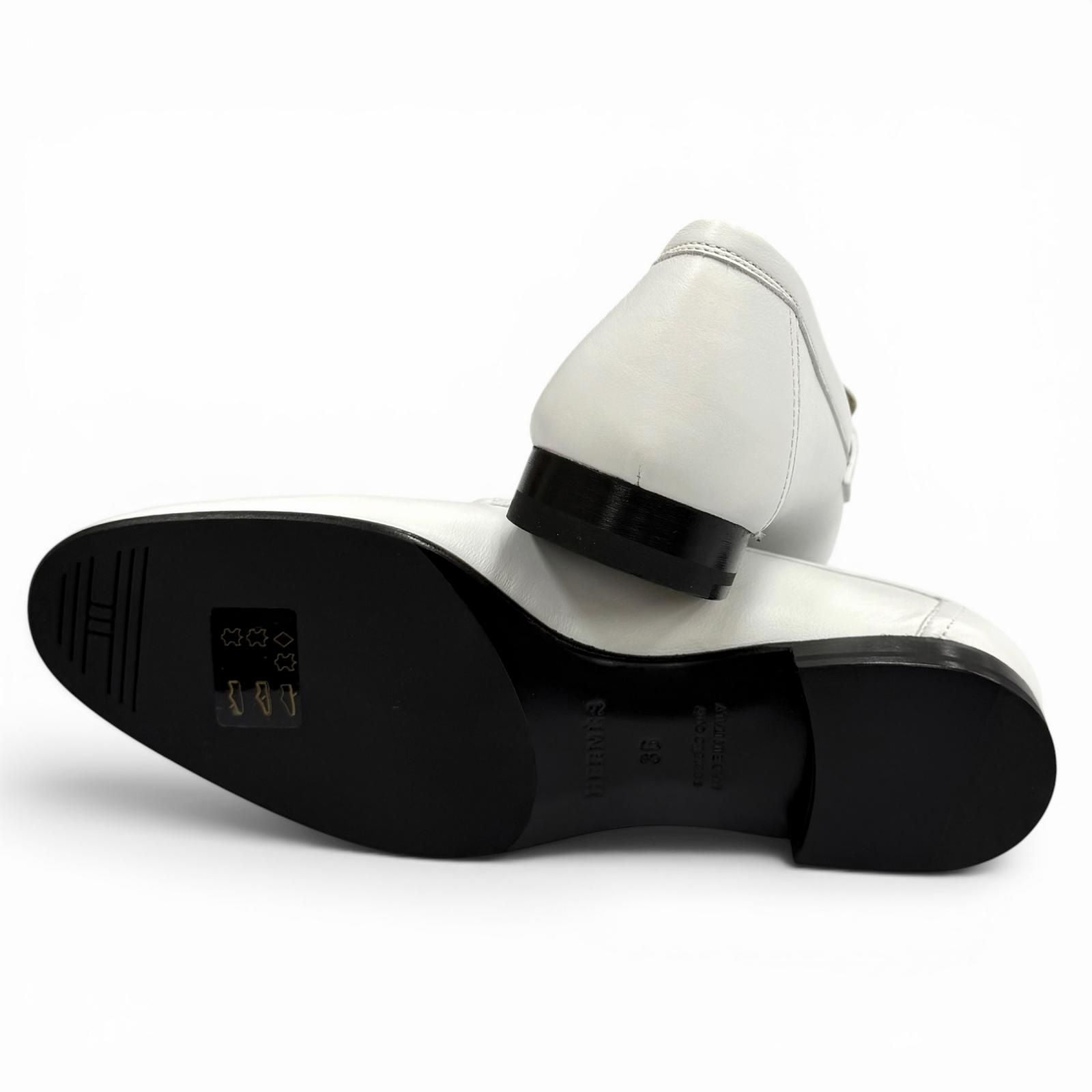 Hermes Moccasins Paris Silver Leather Loafers White — view 7