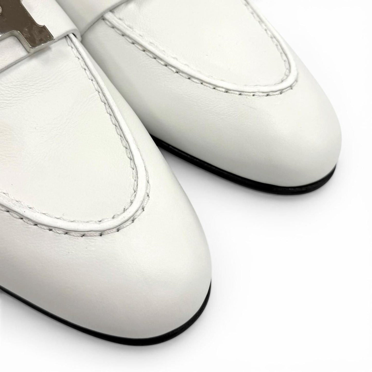 Hermes Moccasins Paris Silver Leather Loafers White — view 8