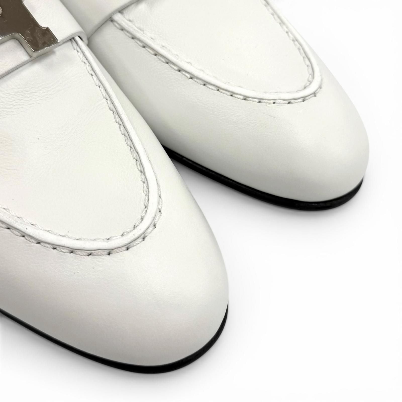 Hermes Moccasins Paris Silver Leather Loafers White — view 8