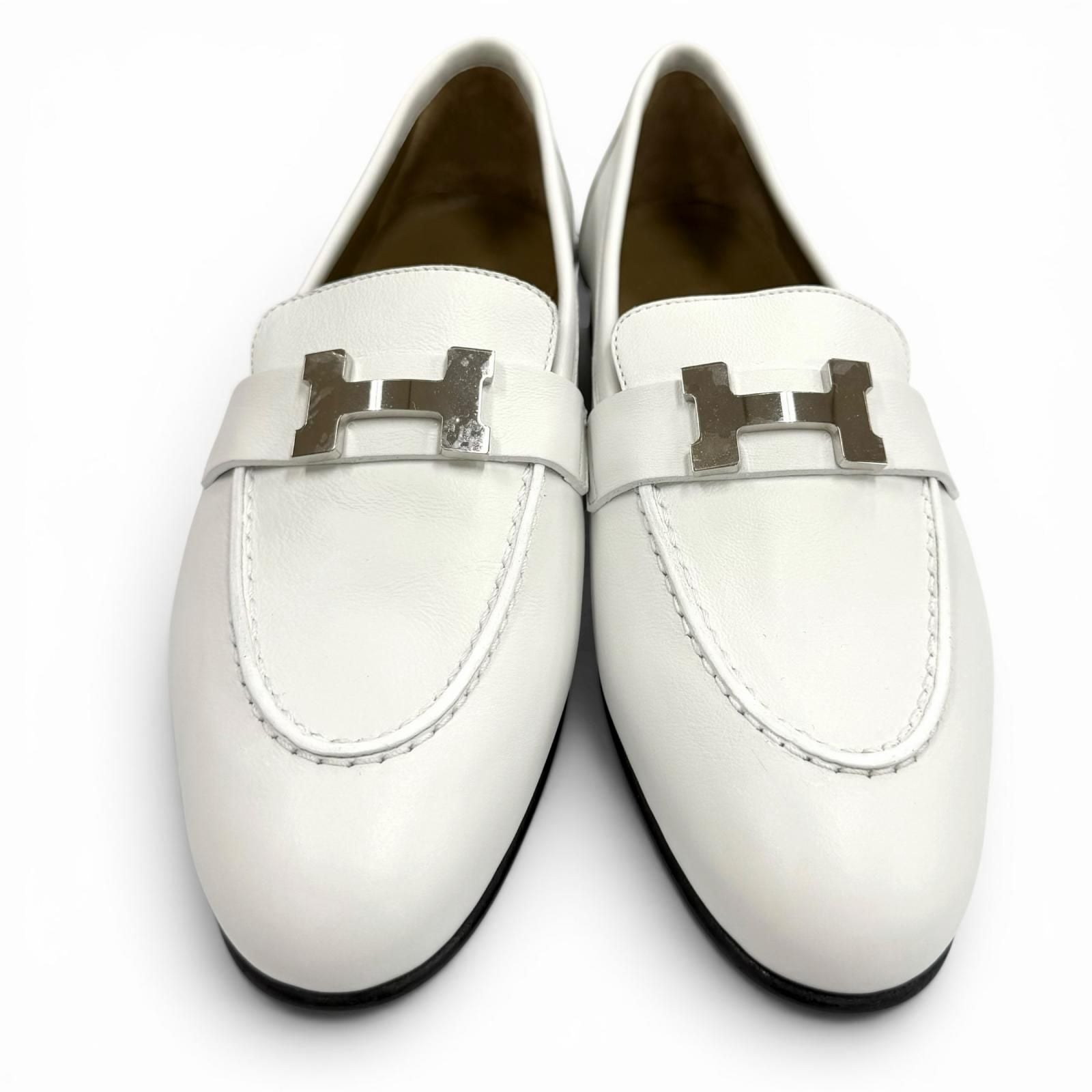 Hermes Moccasins Paris Silver Leather Loafers White — view 4