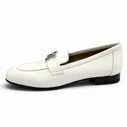 Hermes Moccasins Paris Silver Leather Loafers White — view 5