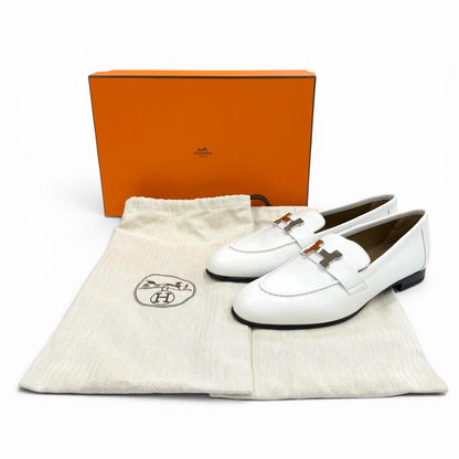 Hermes Moccasins Paris Silver Leather Loafers White — view 2