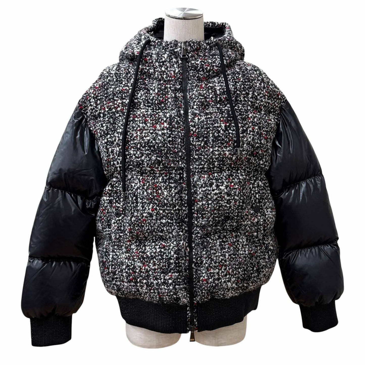 Moncler Runio Wool Blend Logo Patch Tweed Switch Hoodie Down Jacket Multi 0