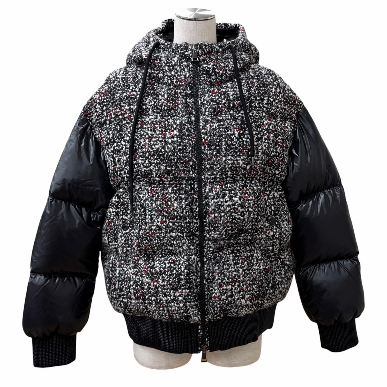 Moncler Runio Wool Blend Logo Patch Tweed Switch Hoodie Down Jacket Multi 0