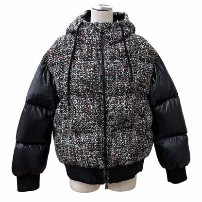 Moncler Runio Wool Blend Logo Patch Tweed Switch Hoodie Down Jacket Multi 0