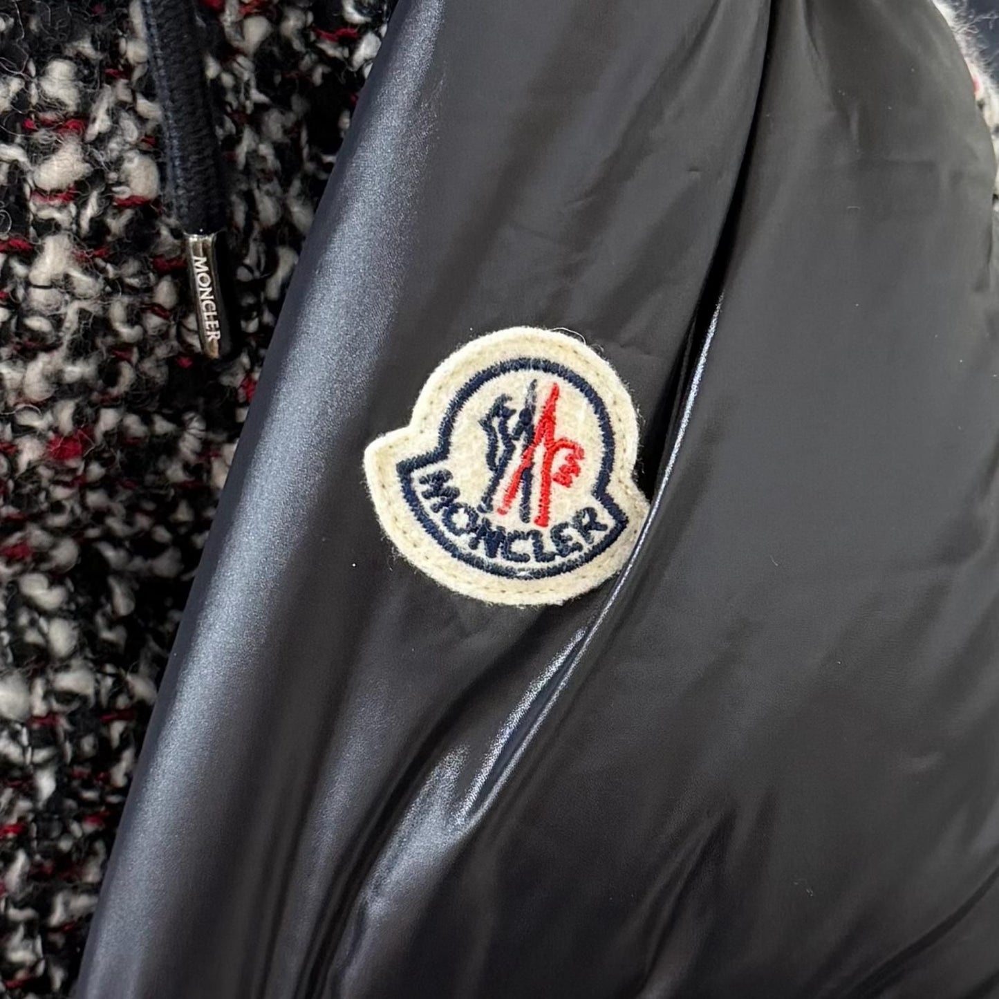 Moncler Runio Wool Blend Logo Patch Tweed Switch Hoodie Down Jacket Multi 0 — view 6
