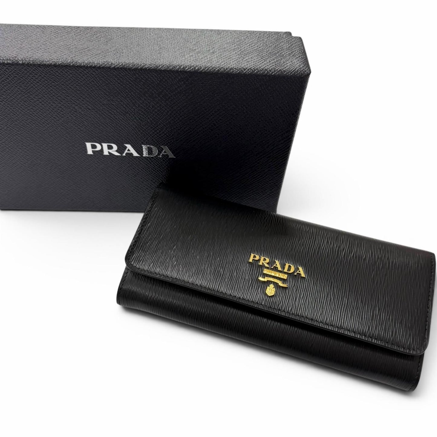 Prada Vitterombu Gold Leather Wallet Black — view 2