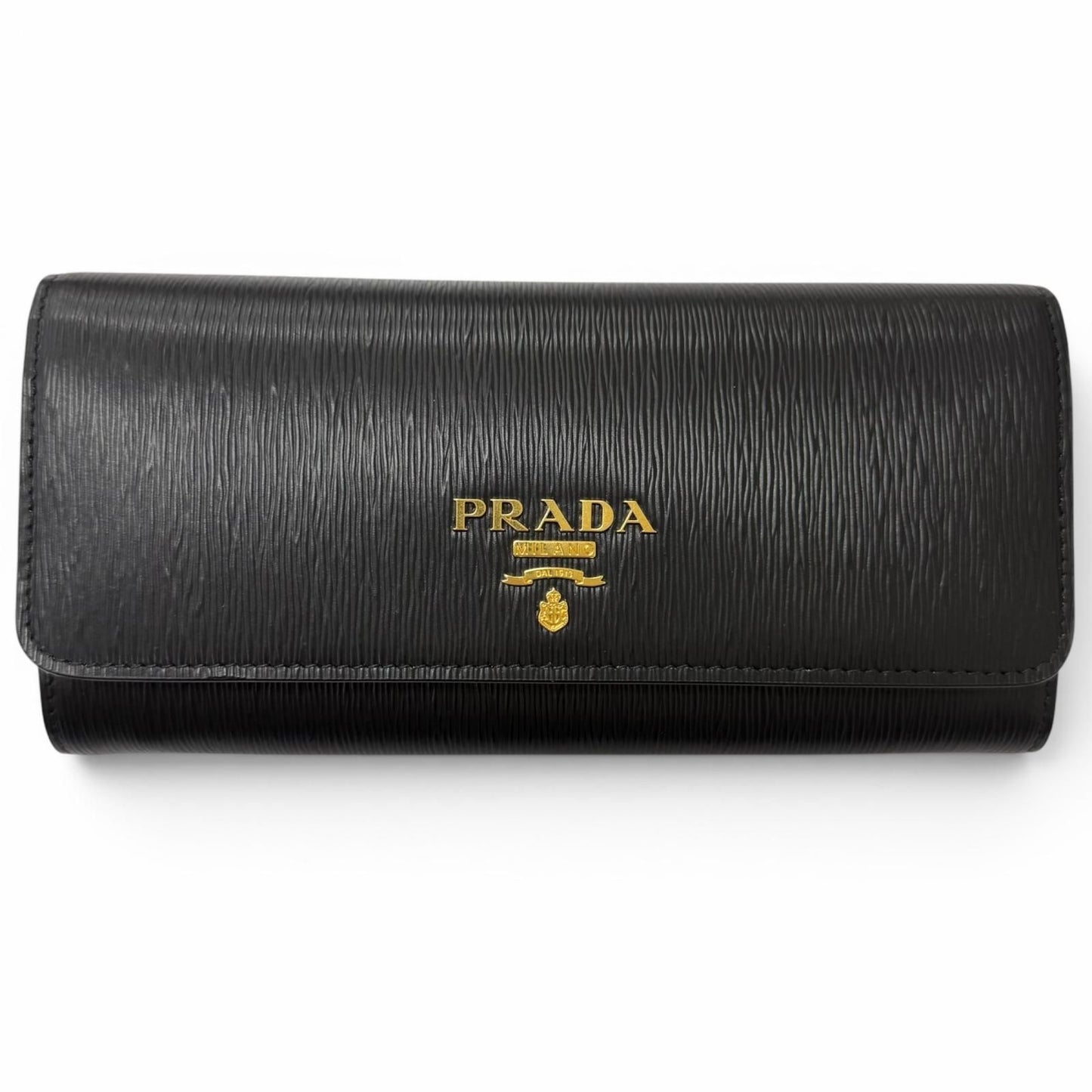 Prada Vitterombu Gold Leather Wallet Black
