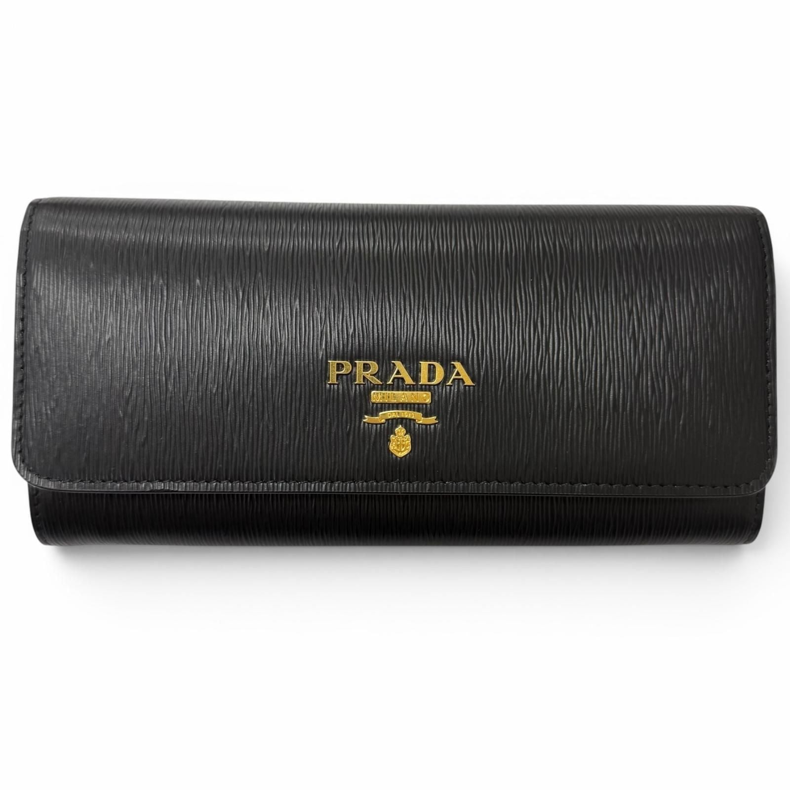 Prada Vitterombu Gold Leather Wallet Black