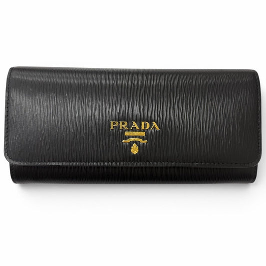 Prada Vitterombu Gold Leather Wallet Black