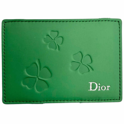 Dior Magic Wallet Calfskin Leather Clover Embossed Bifold Card Case Green