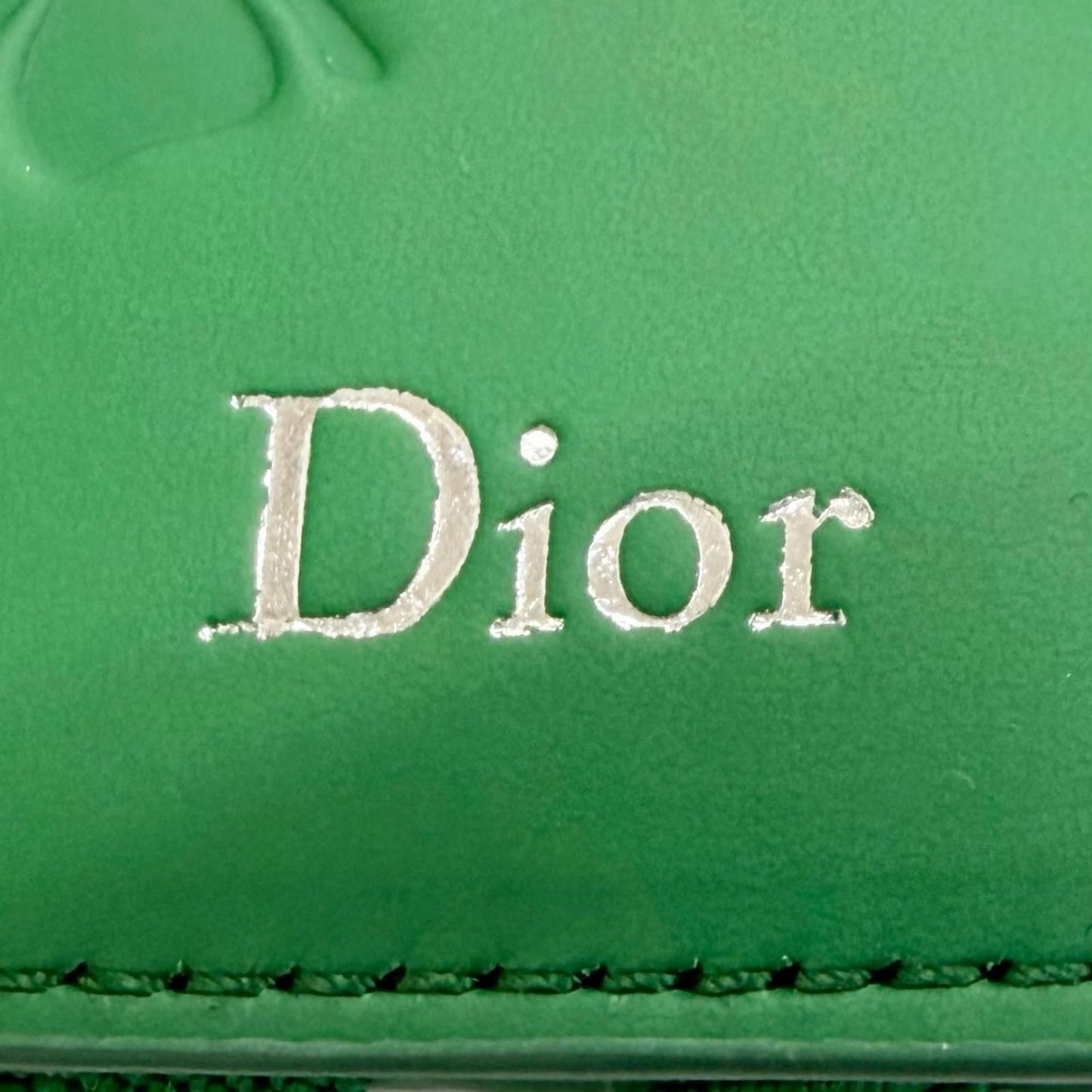 Dior Magic Wallet Calfskin Leather Clover Embossed Bifold Card Case Green — view 7