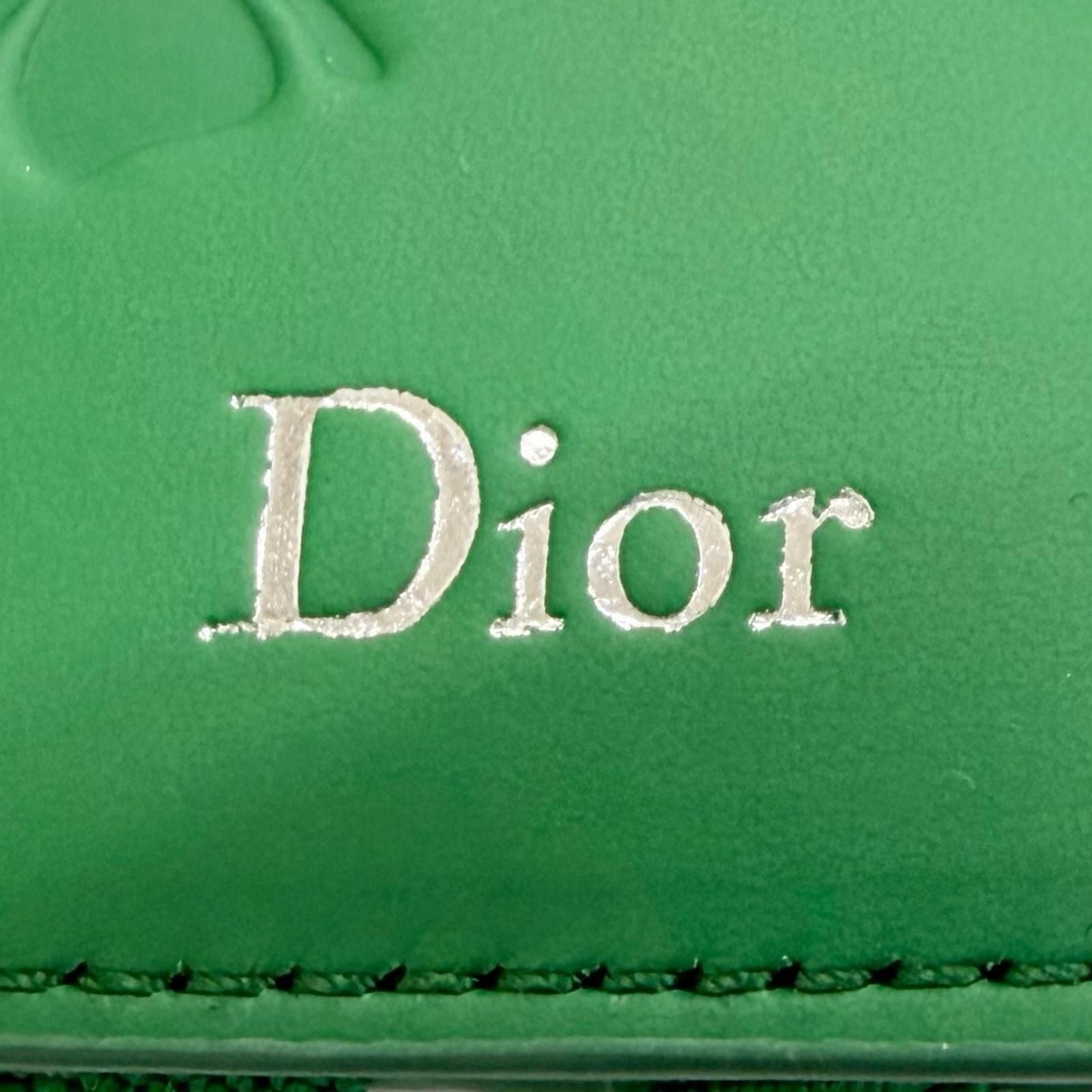Dior Magic Wallet Calfskin Leather Clover Embossed Bifold Card Case Green — view 7