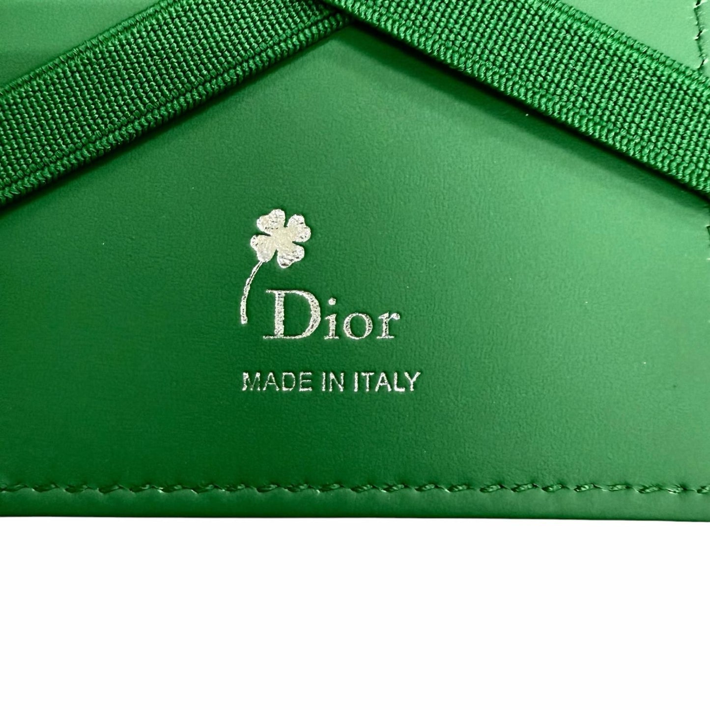 Dior Magic Wallet Calfskin Leather Clover Embossed Bifold Card Case Green — view 9