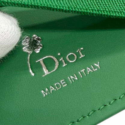 Dior Magic Wallet Calfskin Leather Clover Embossed Bifold Card Case Green — view 8