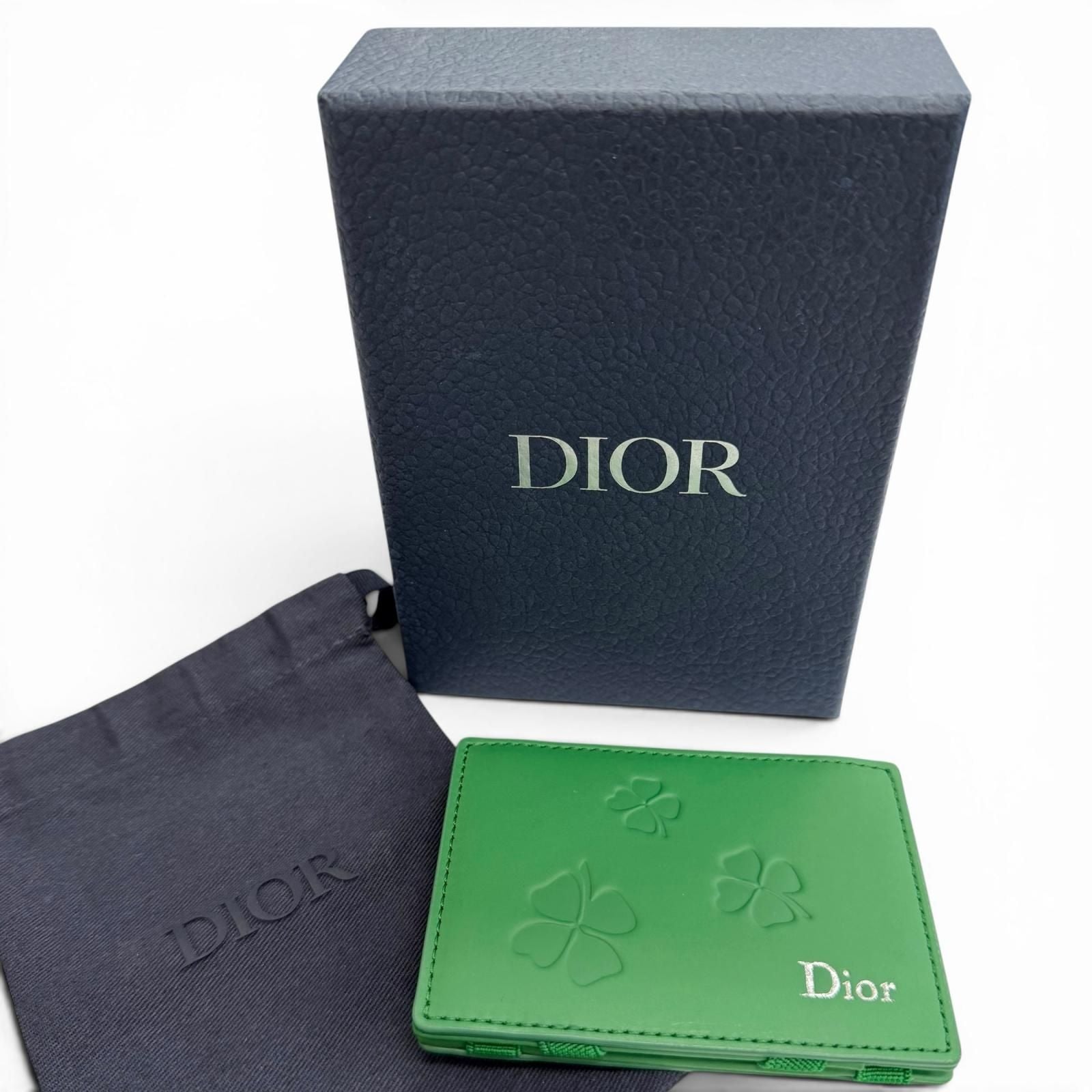 Dior Magic Wallet Calfskin Leather Clover Embossed Bifold Card Case Green — view 2